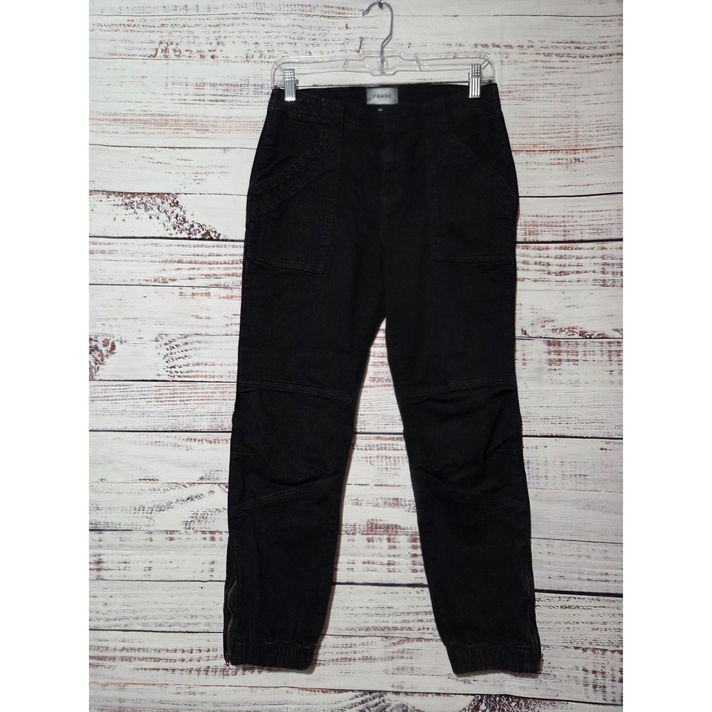 Frame Denim Cargo Jogger Pants Overdye Black Size 28 Zip Cuff Utility Street